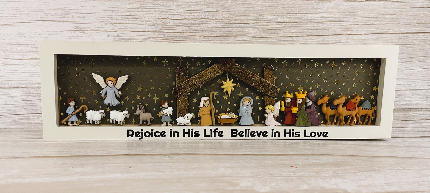 AGSD Christmas Decor - Nativity Manger Scene Flat Back Button Inset Sign