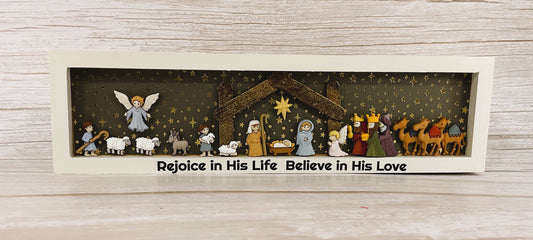 AGSD Christmas Decor - Nativity Manger Scene Flat Back Button Inset Sign