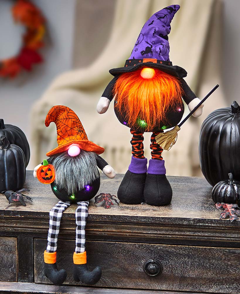 LC Halloween Decor - Lighted Large Standing Witch Gnome Plush Greeter