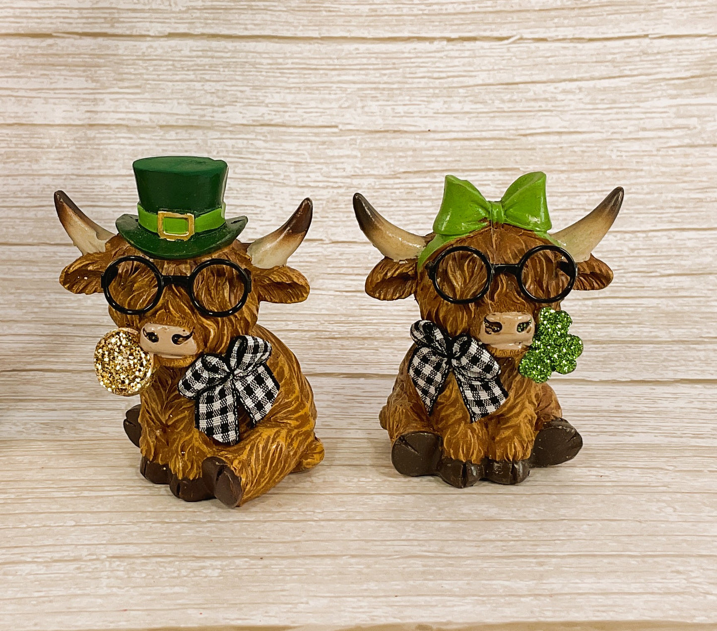AGSD St Patrick's Decor - Highland Cow Figurine Booth Truck Tier Tray 4pc Set