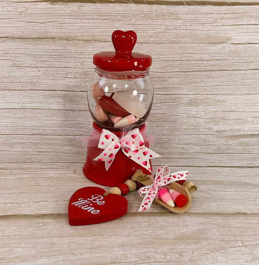 AGSD Valentines Decor - Ceramic Red Gumball Jar Resin Fake Candy Corn