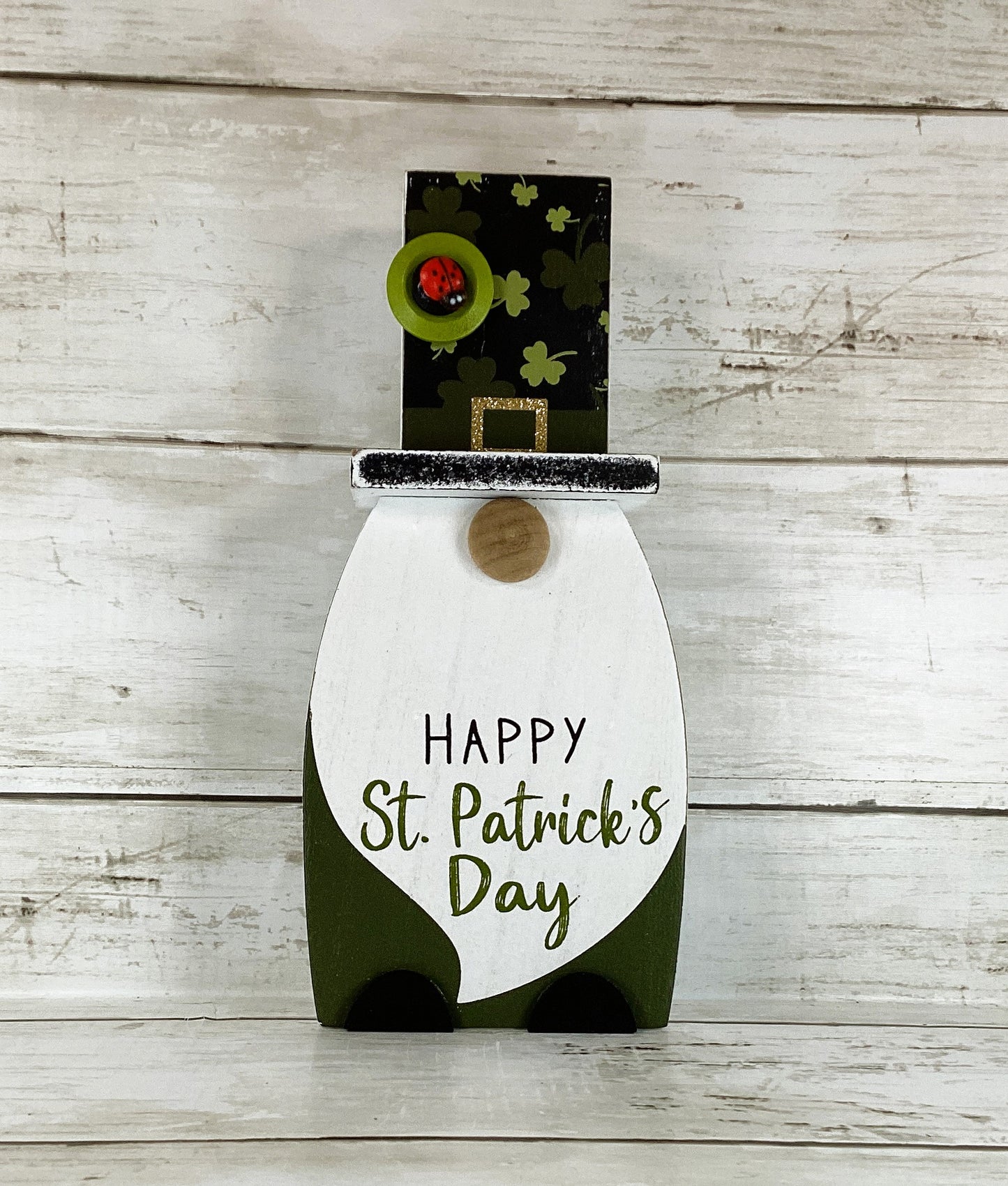 AGD  Saint Patrick Decor - Chunky Wood Leprechaun Gnome Tophat Sitter