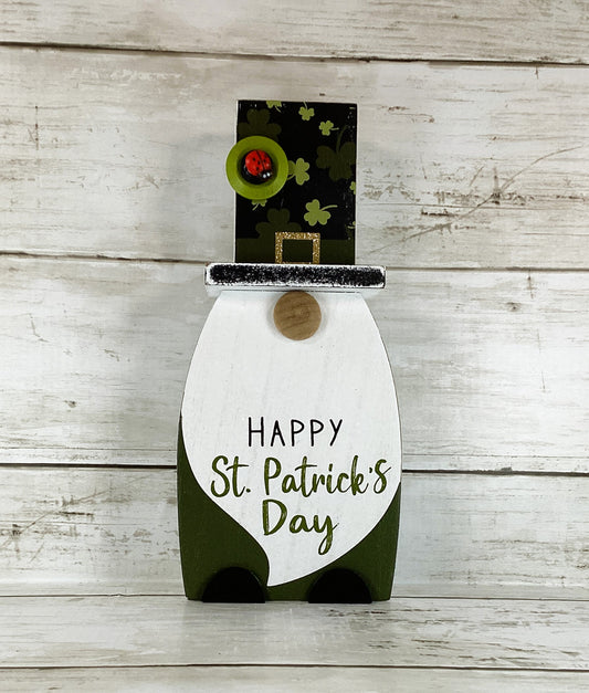 AGD  Saint Patrick Decor - Chunky Wood Leprechaun Gnome Tophat Sitter