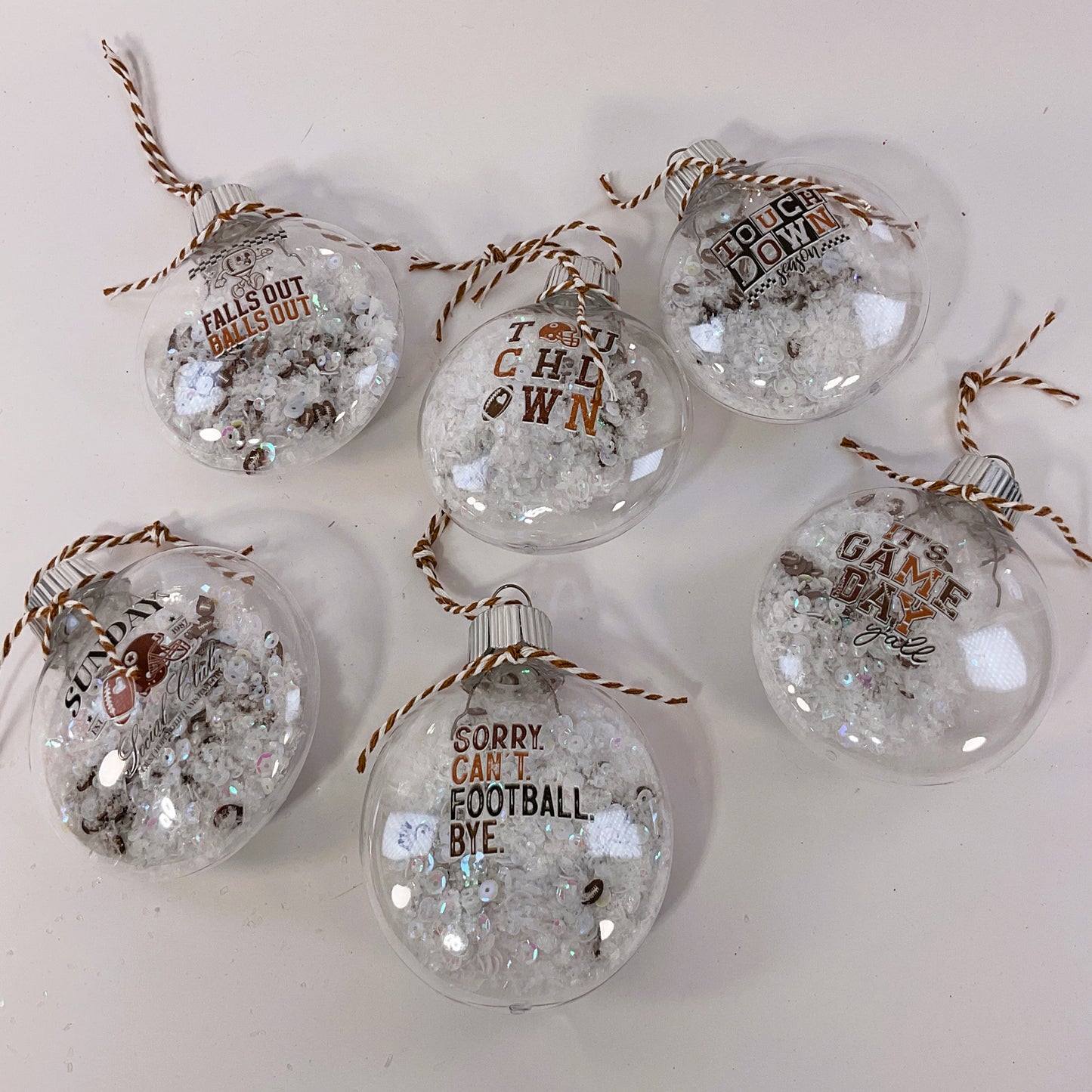 AGSD Fall Decor - Football Theme Clear Shaker Ornaments 6pc Set