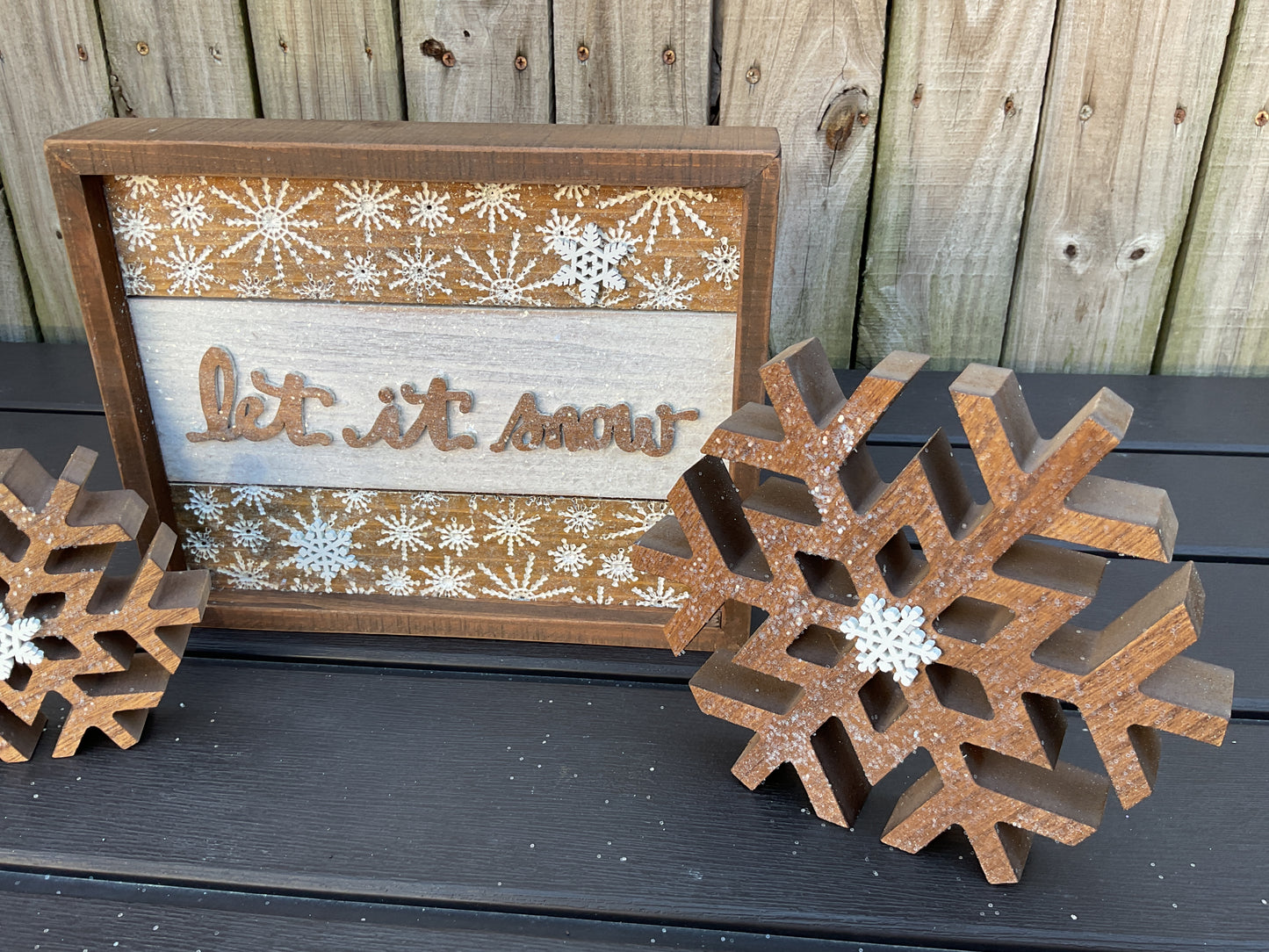 AGSD Winter Decor - Neutral Farmhouse Snowflake & Let It Snow Sign 3pc
