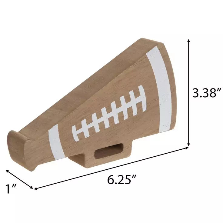 HL Fall Decor - Football Megaphone Cheer Cheerleader Chunky Wood Sitter