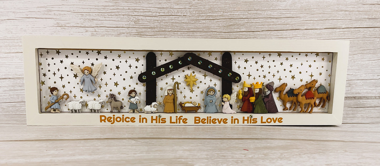AGSD Christmas Decor - Nativity Manger Scene Flat Back Button Inset Sign
