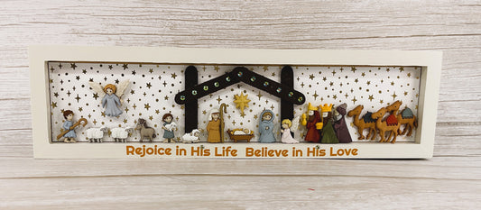 AGSD Christmas Decor - Nativity Manger Scene Flat Back Button Inset Sign