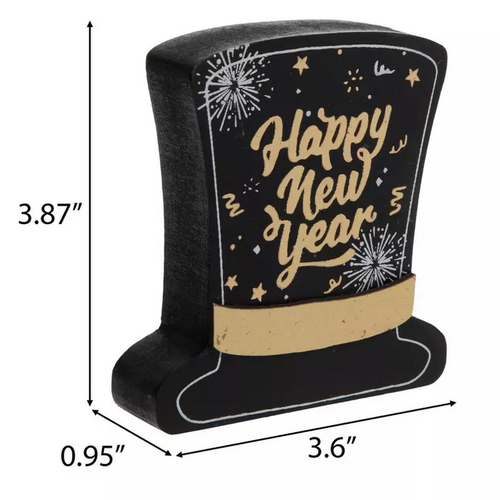 HL New Year's Eve Decor - New Beginning Top Hat Clock Wood Sitters 3pc