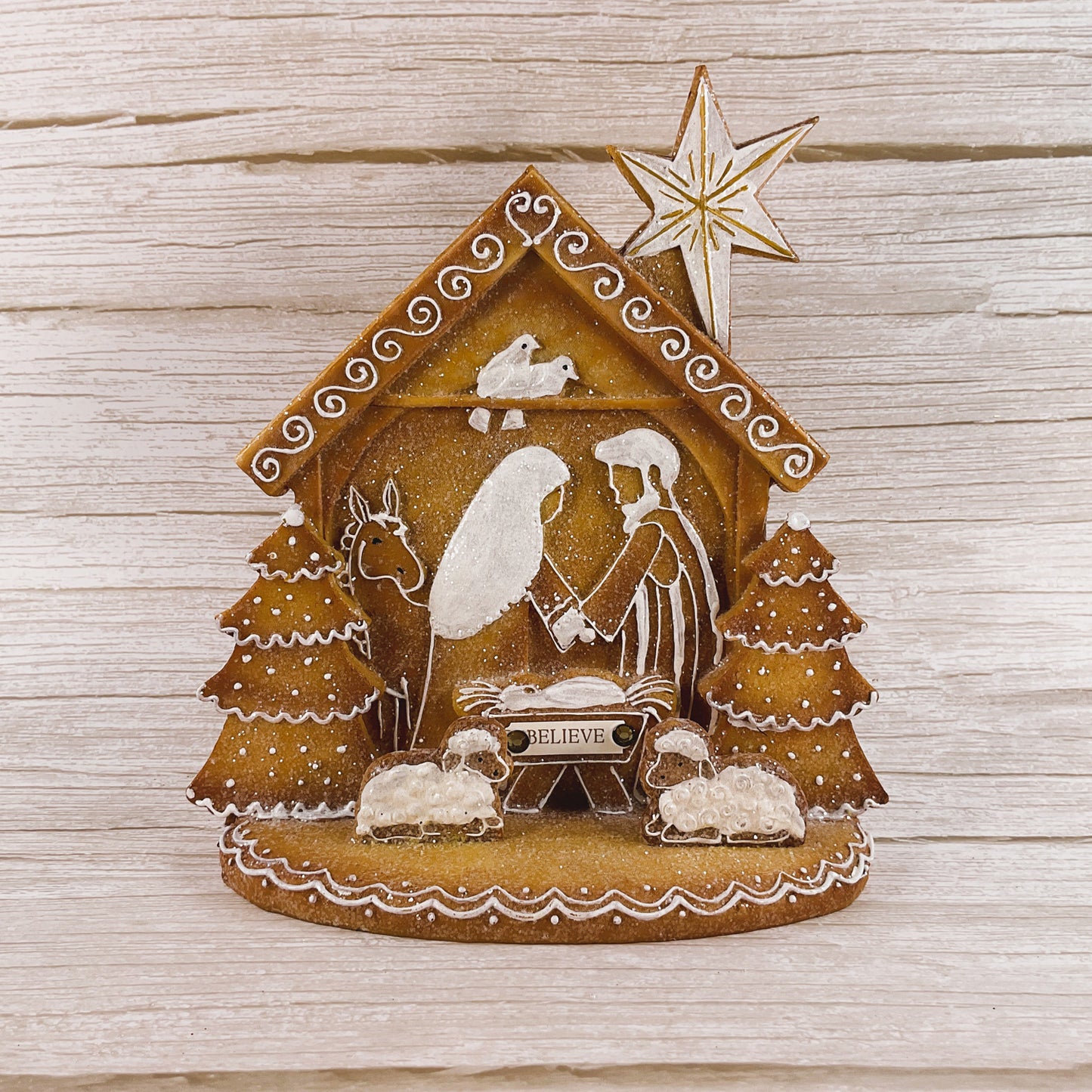 AGSD Christmas Decor - Love Gingerbread Nativity Holy Family Stable Figurine