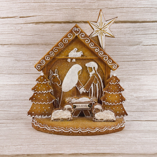 AGSD Christmas Decor - Love Gingerbread Nativity Holy Family Stable Figurine