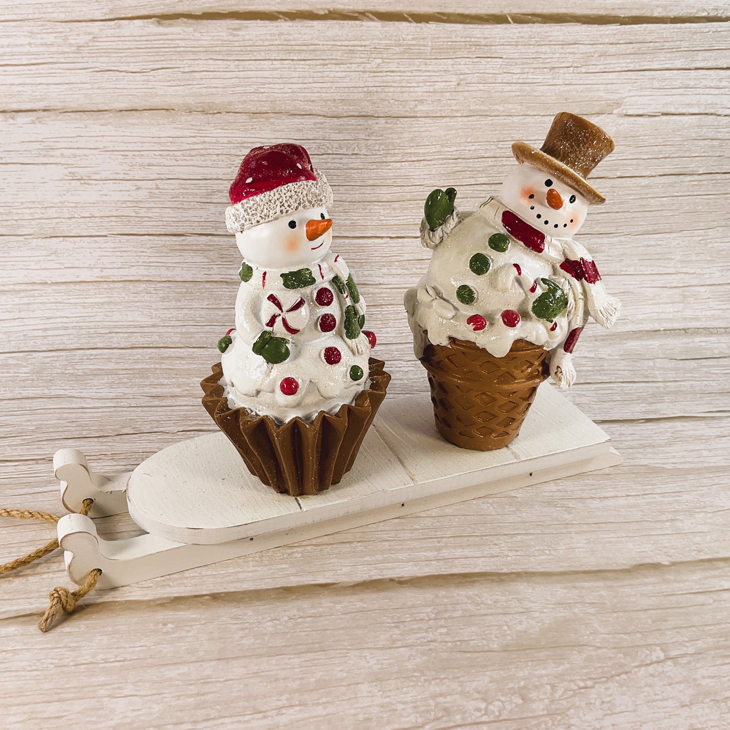AGSD Christmas Decor - Gingerbread Snowman Cupcake Cone Sled 3pc Set