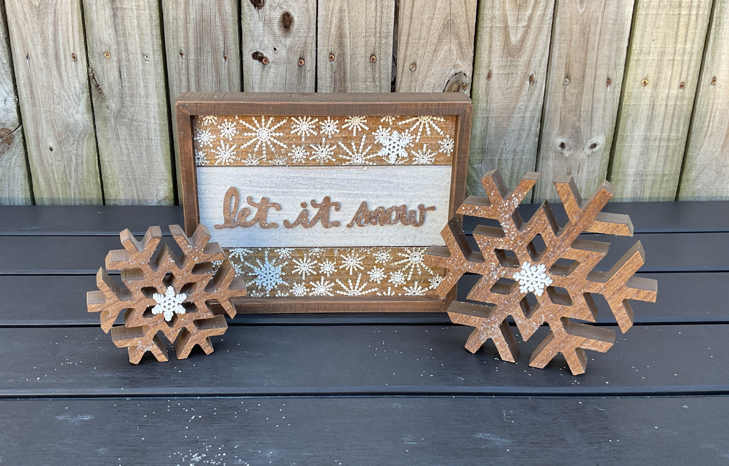 AGSD Winter Decor - Neutral Farmhouse Snowflake & Let It Snow Sign 3pc