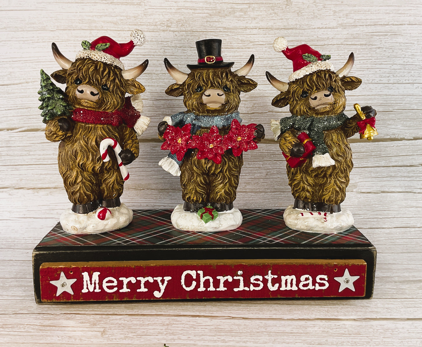 YI Christmas Decor - Standing Highland Cows Resin Tabletop Figurines 3pc