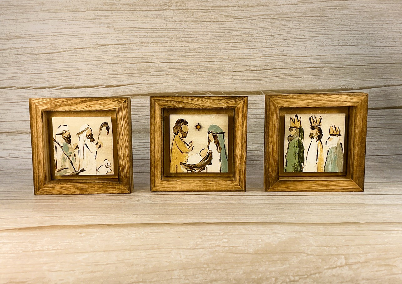 AGSD Christmas Decor - Mini Farmhouse Neutral Nativity Scene Signs 3pc