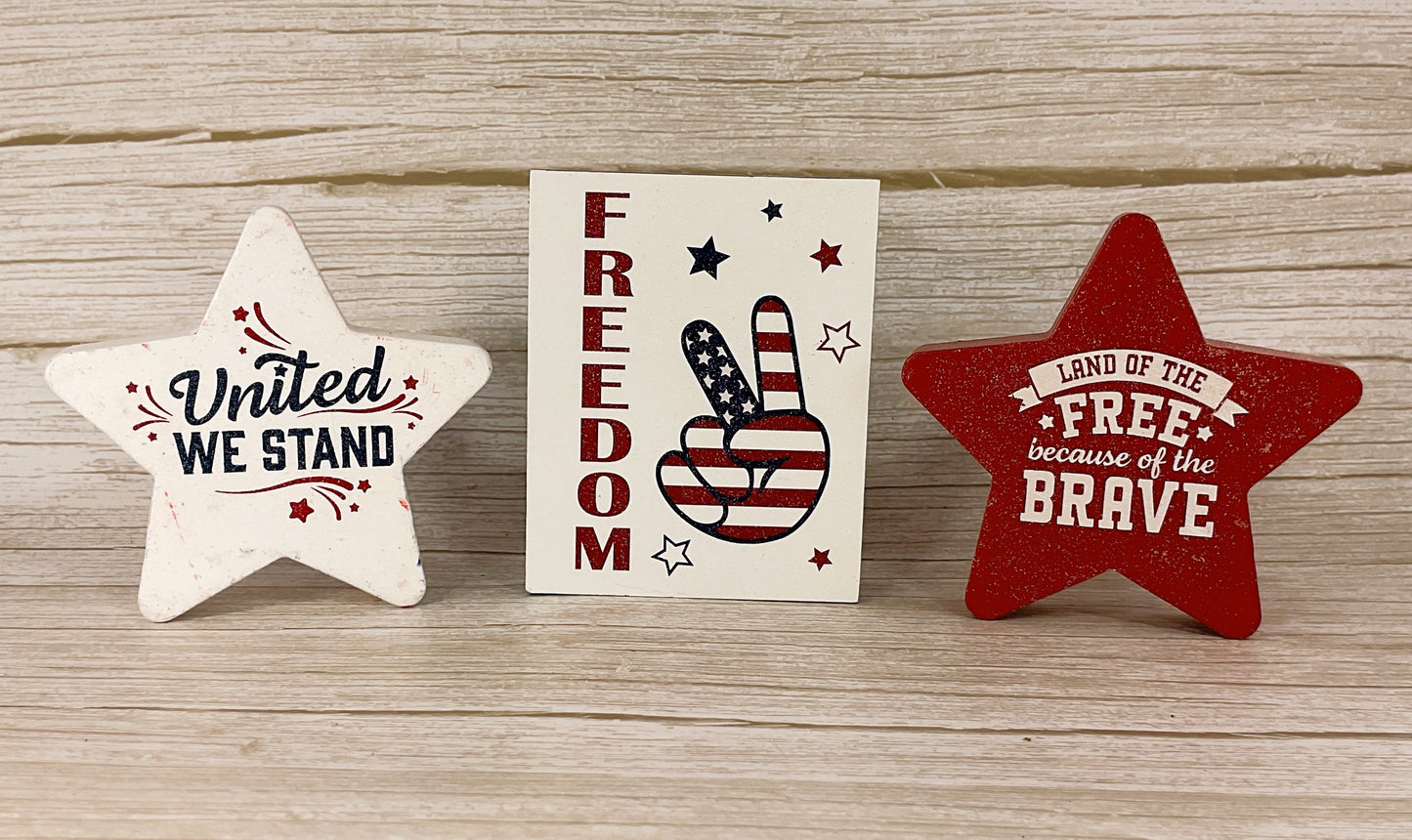 HL Patriotic Decor - Chunky Wood Reversible Stars & Sign 3pc Set