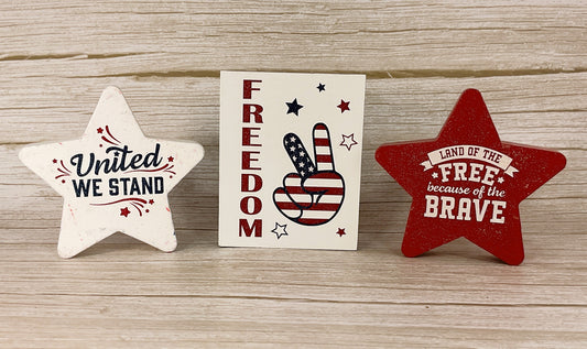 HL Patriotic Decor - Chunky Wood Reversible Stars & Sign 3pc Set