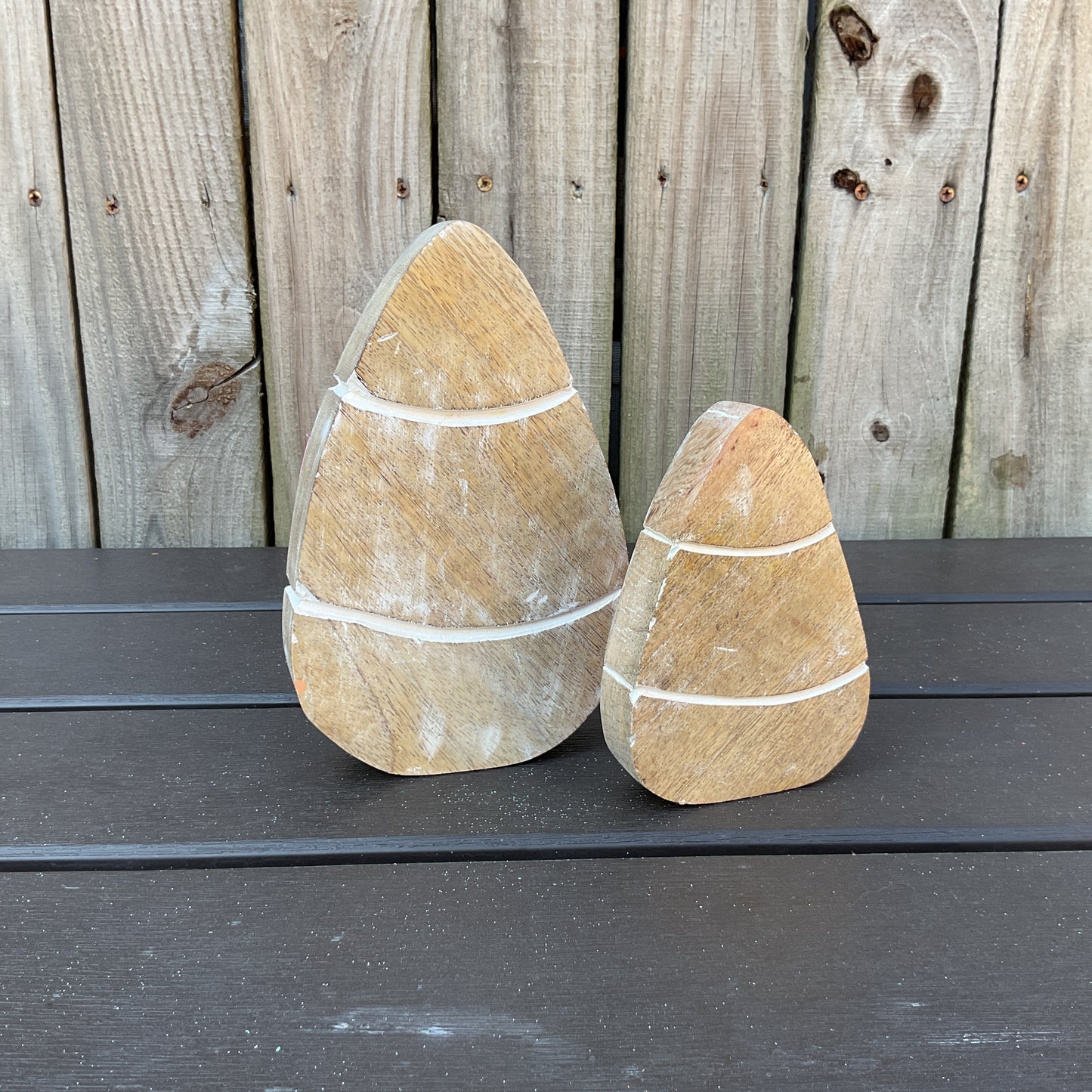 AGD Halloween Decor - Pastel Pink Orange Chunky Wood Candy Corn Sitters 2pc Set