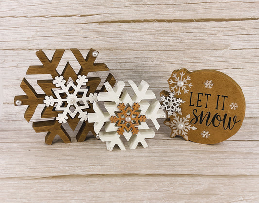 AGSD Winter Decor - Neutral Farmhouse Snowflakes and Sign 3pc Set
