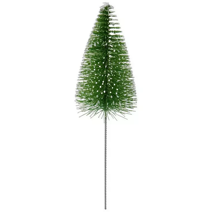 HL Christmas Craft Supply - Small Flocked Green Glitter Sisal Tree Pick 3pc