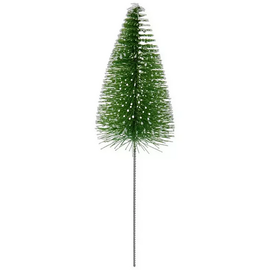 HL Christmas Craft Supply - Small Flocked Green Glitter Sisal Tree Pick 3pc