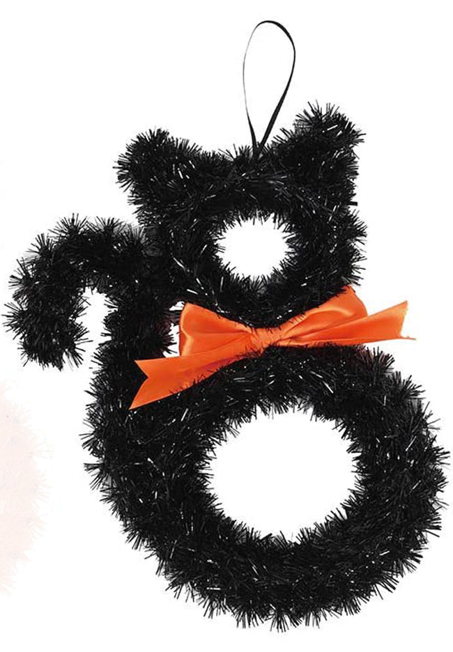 FLOMO Halloween Decor - Small Orange and Black Cat Tinsel Form 9 x 12inch 2pc