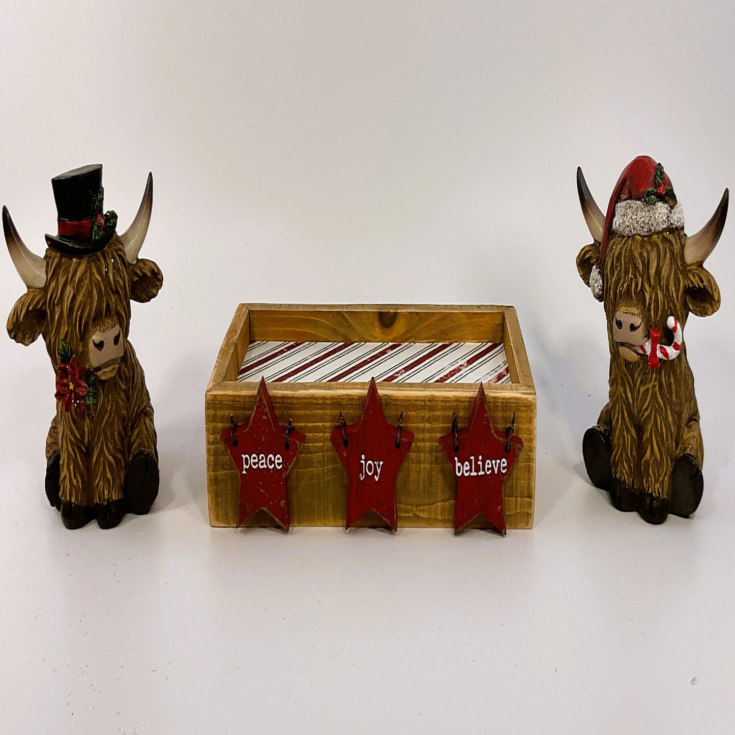 AGSD Christmas Decor - Peace Joy Highland Cows Resin Tabletop Figurines 3pc