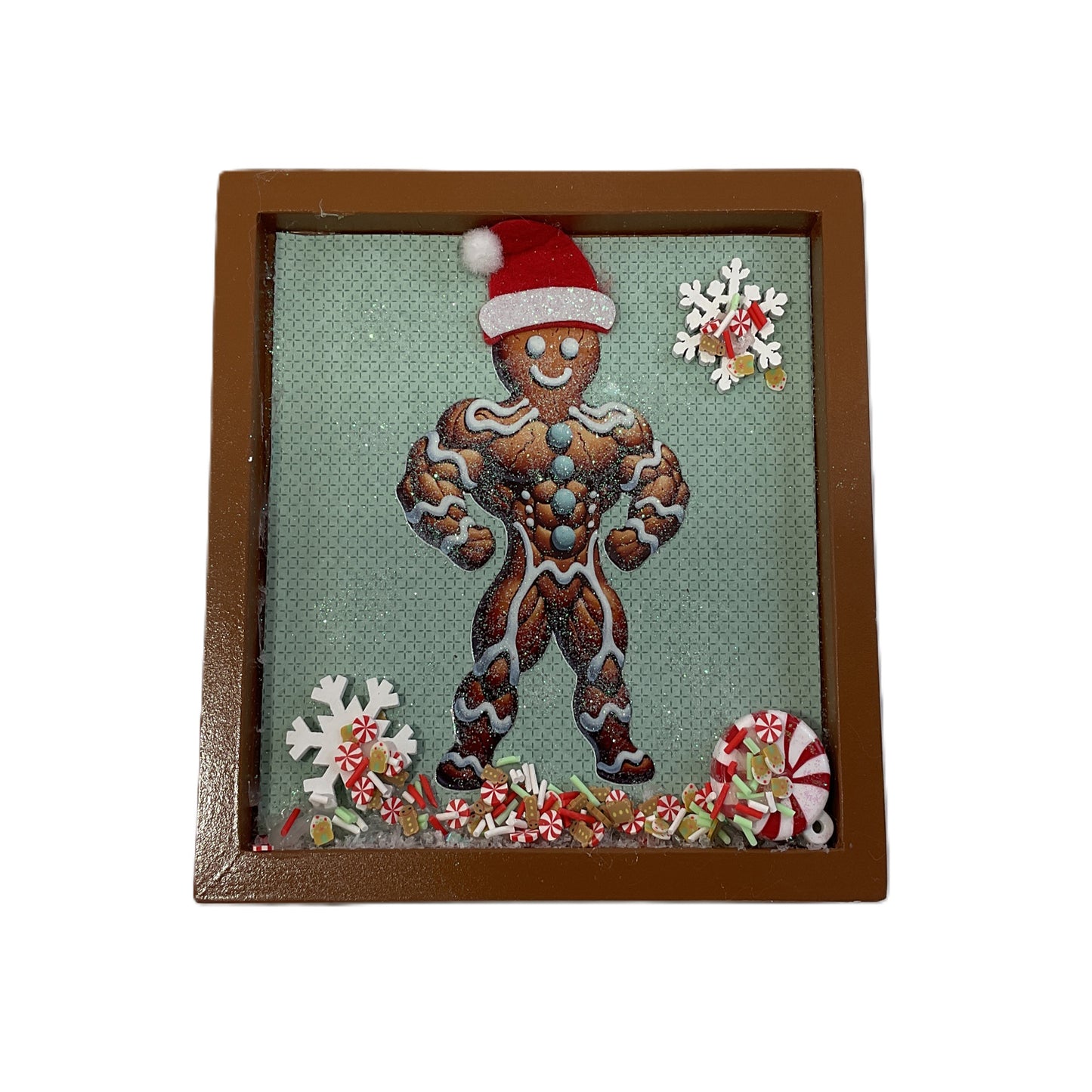AGSD Christmas Decor - Gingerbread Muscle Man Gym Inset Box Sign
