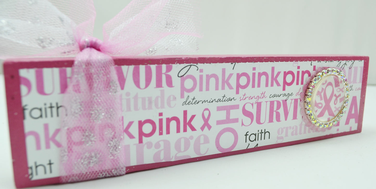 AGSD Cancer Support Decor - Pink Survivor Block Sitter