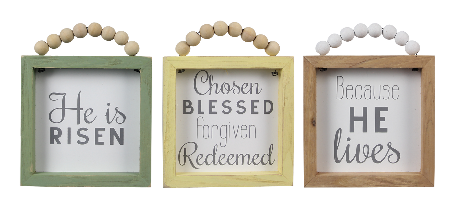 Youngs Easter Decor - Chosen Redeemed Forgiven Risen He Lives Signs