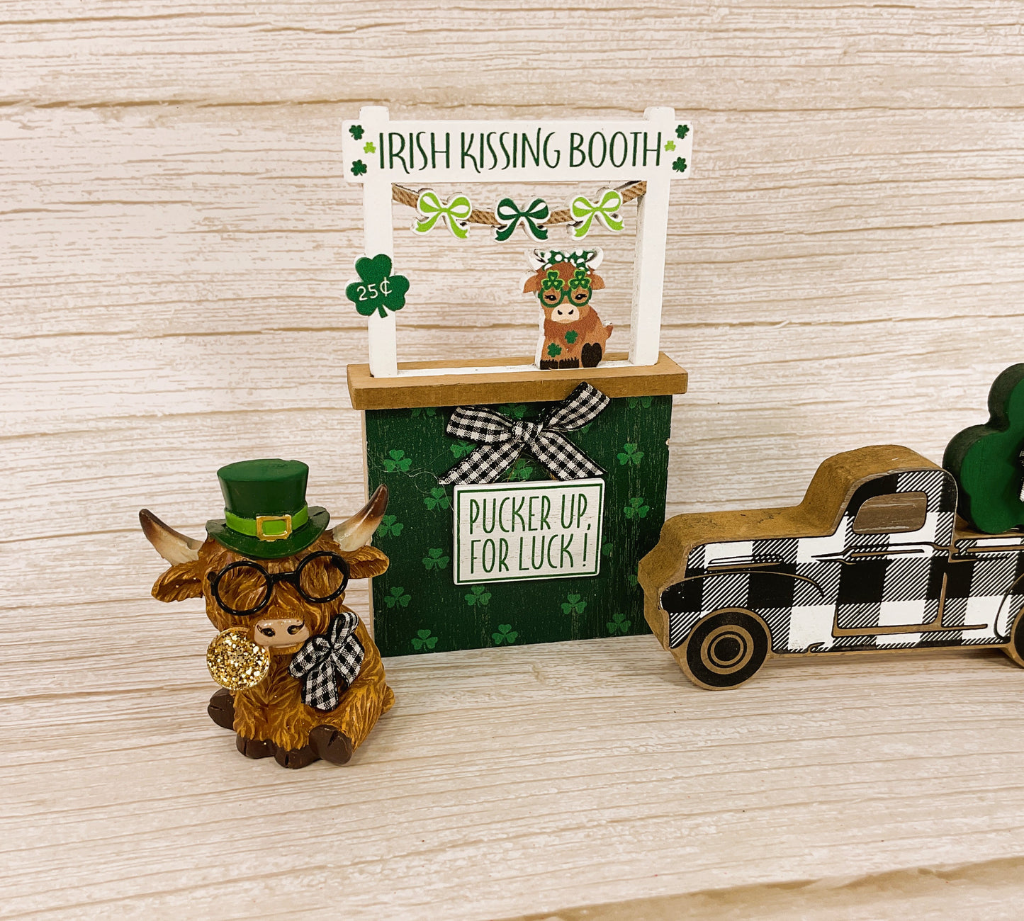 AGSD St Patrick's Decor - Highland Cow Figurine Booth Truck Tier Tray 4pc Set