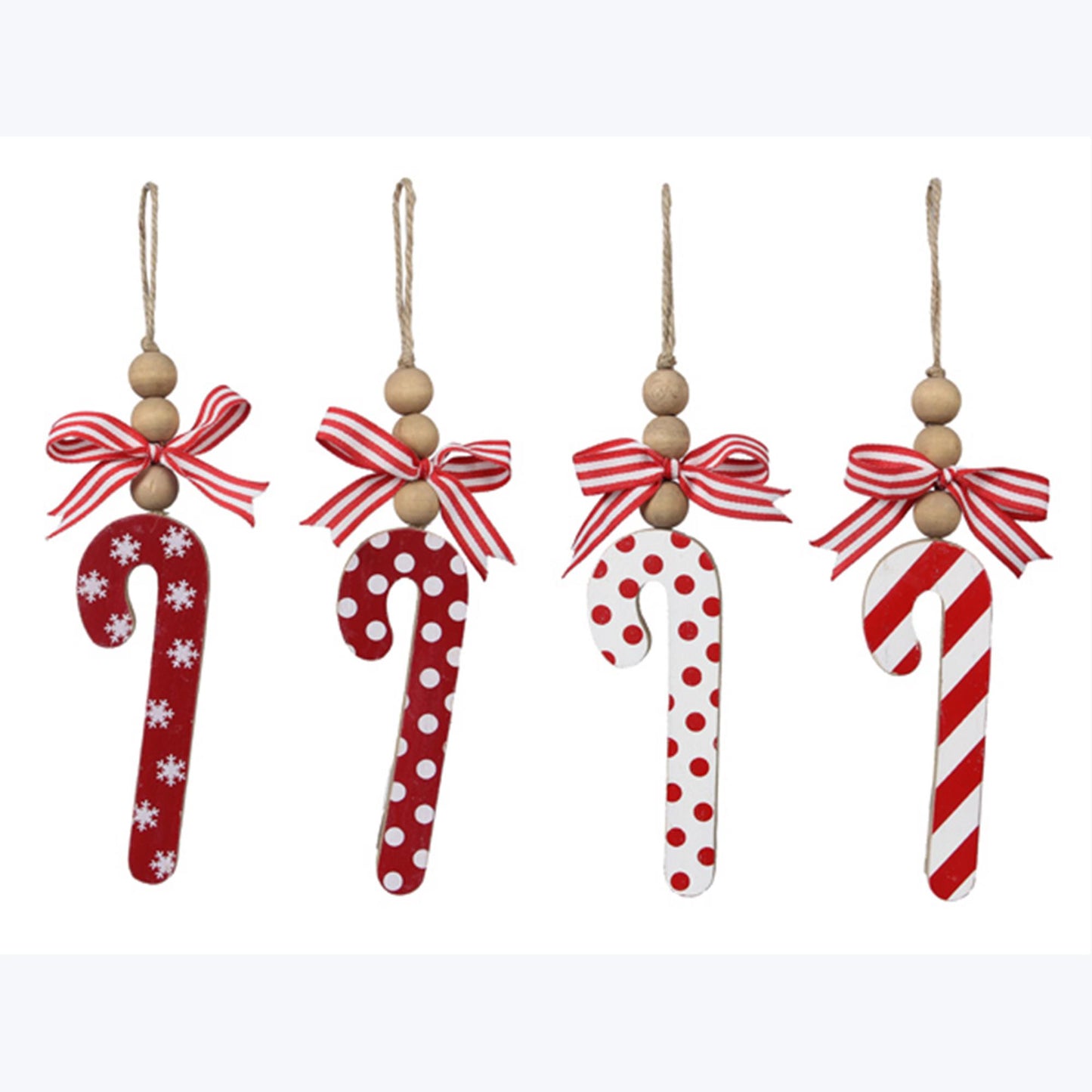 YI Christmas Decor - Red White Wood Candy Cane Ornament Tier Tray 4pc
