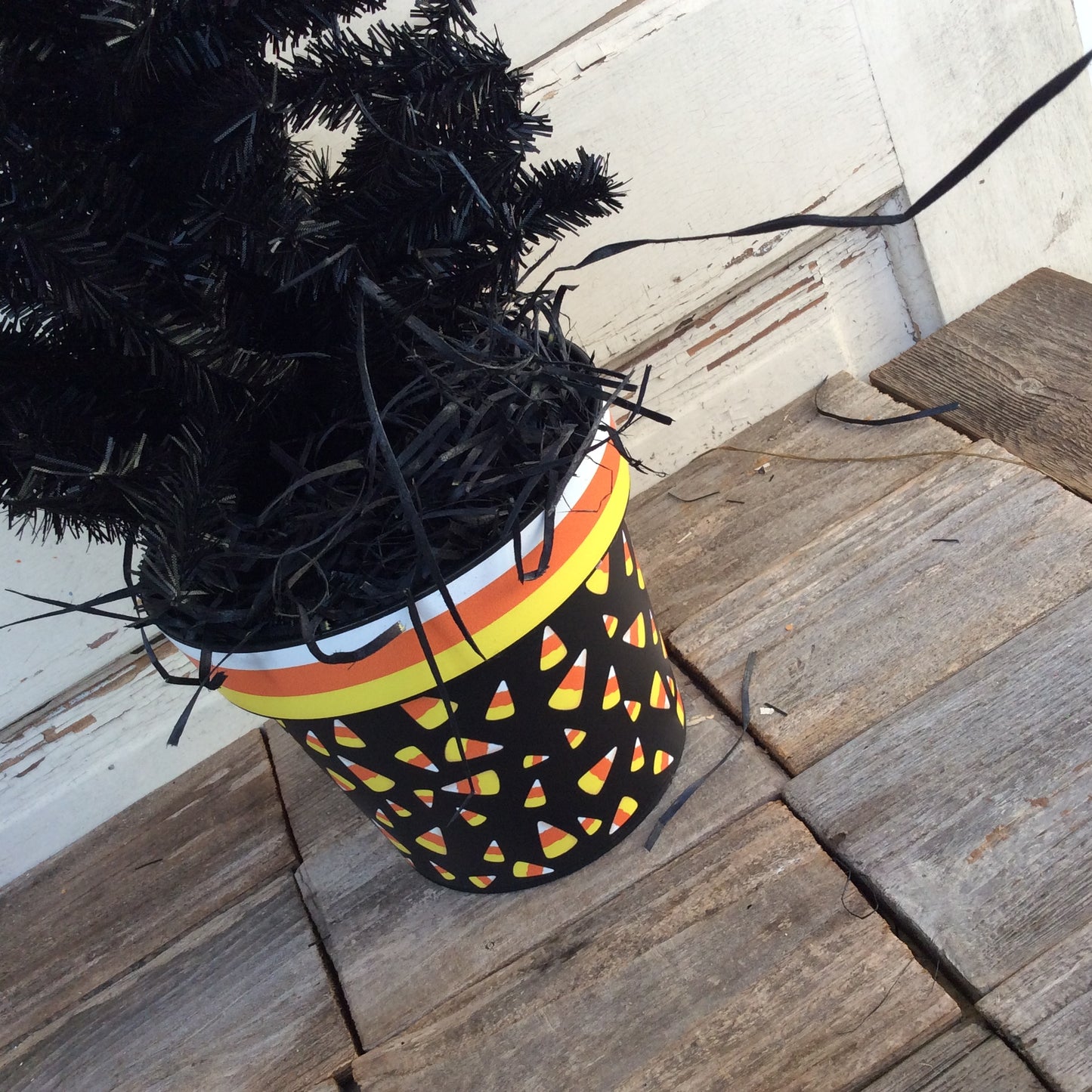 AGD Halloween Decor - Candy Corn Pot Artificial Black Pine Tree 2ft.