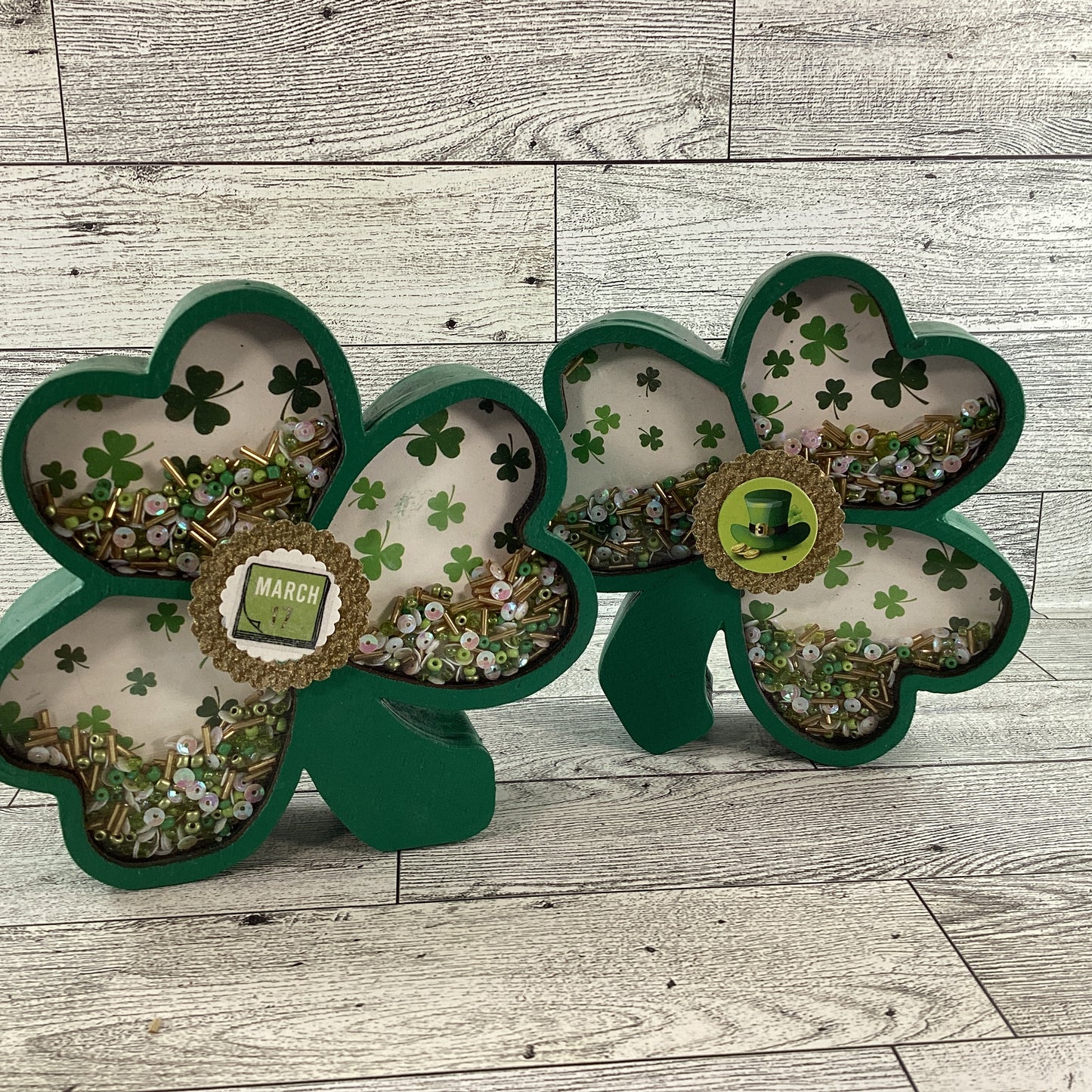 AGD St Patrick Decor -  Shamrock Chunky Wood Shaker Sitter 2pc