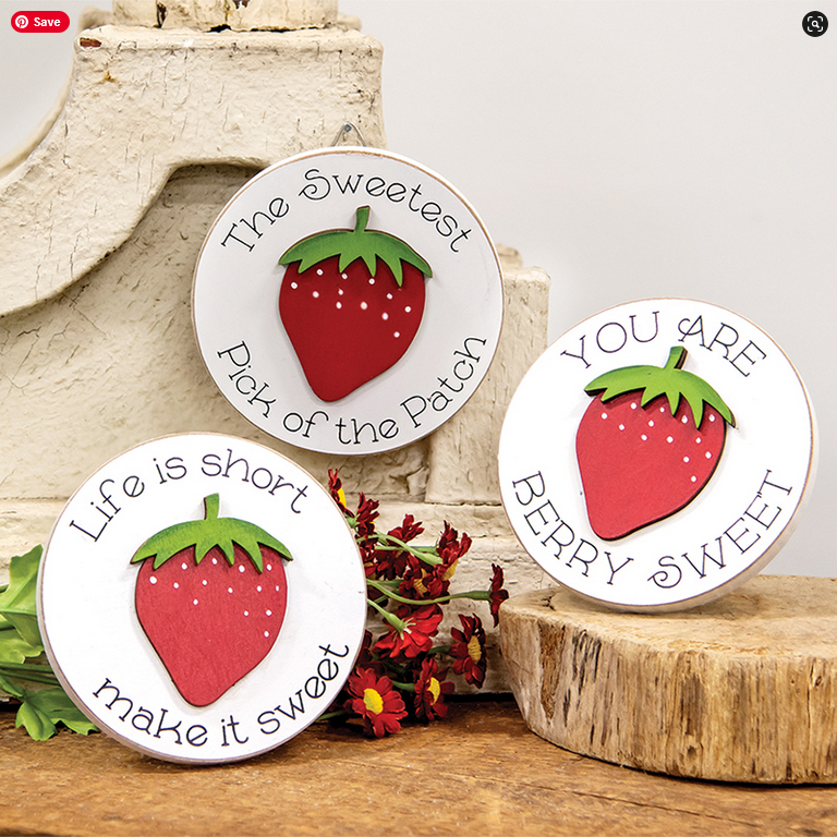 CWI Spring Decor - Small Strawberry Theme Easel Signs 3pc Set