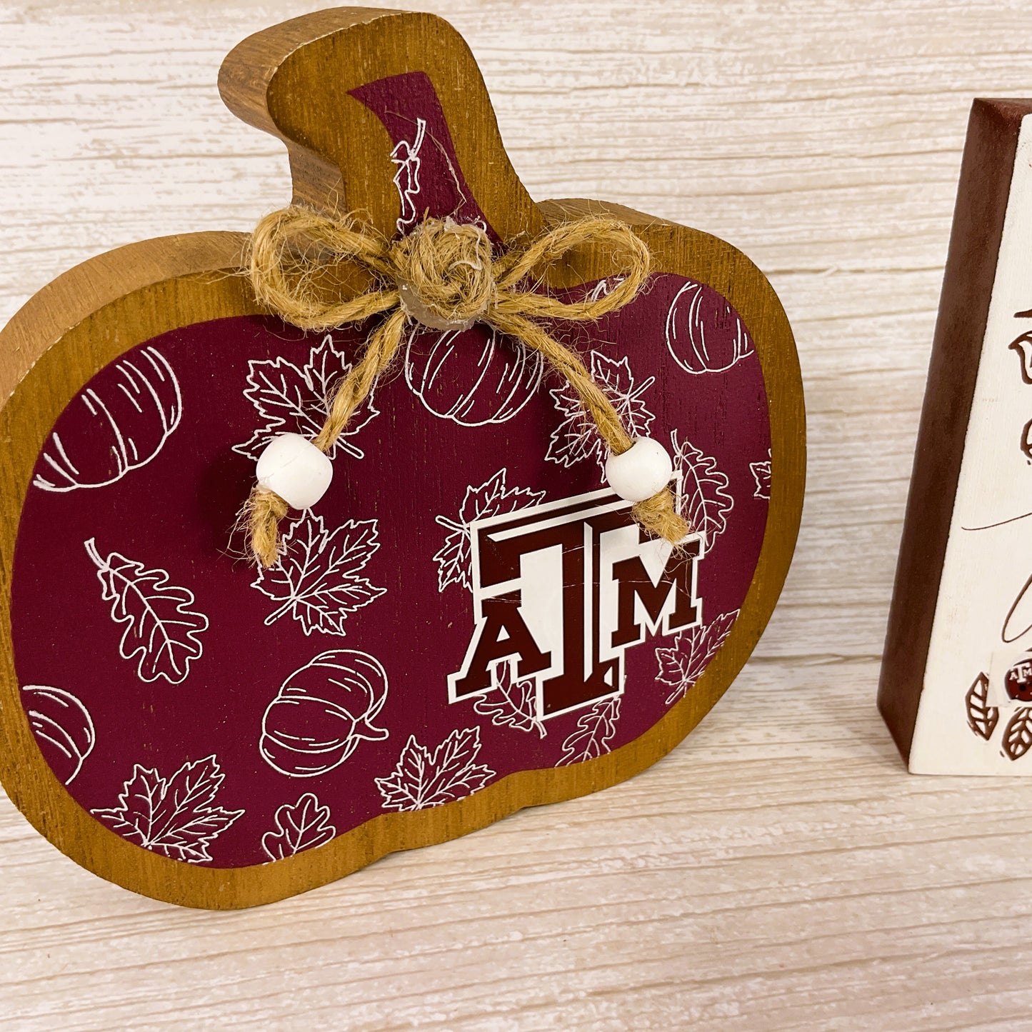 AGSD Fall Decor - Autumn Maroon White Texas College Tabletop Signs 3pc