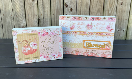 AGSD Fall Decor - Pastel Rose Gold Pink Thankful Box Sign 2pc Set