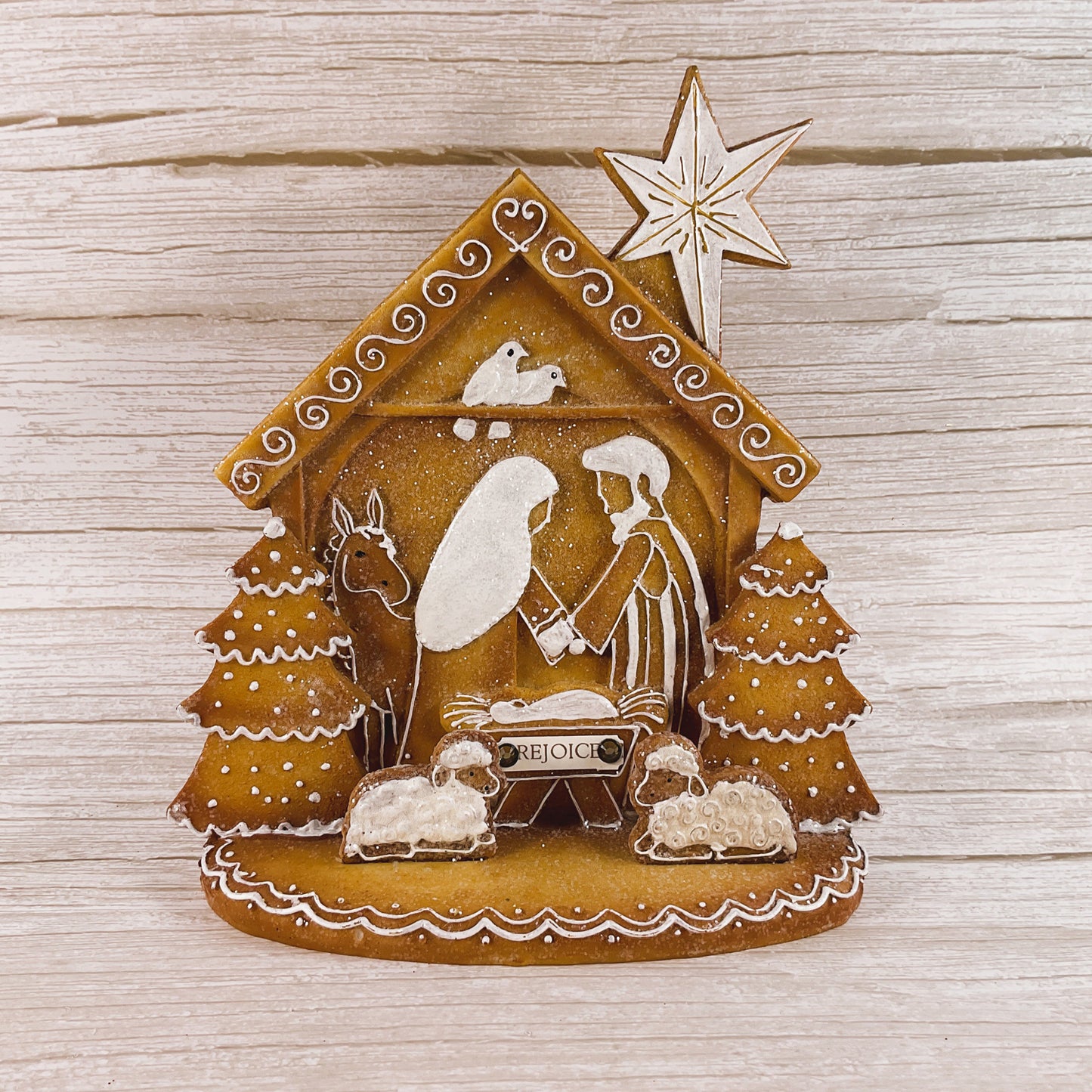 AGSD Christmas Decor - Rejoice Gingerbread Nativity Holy Family Stable Figurine