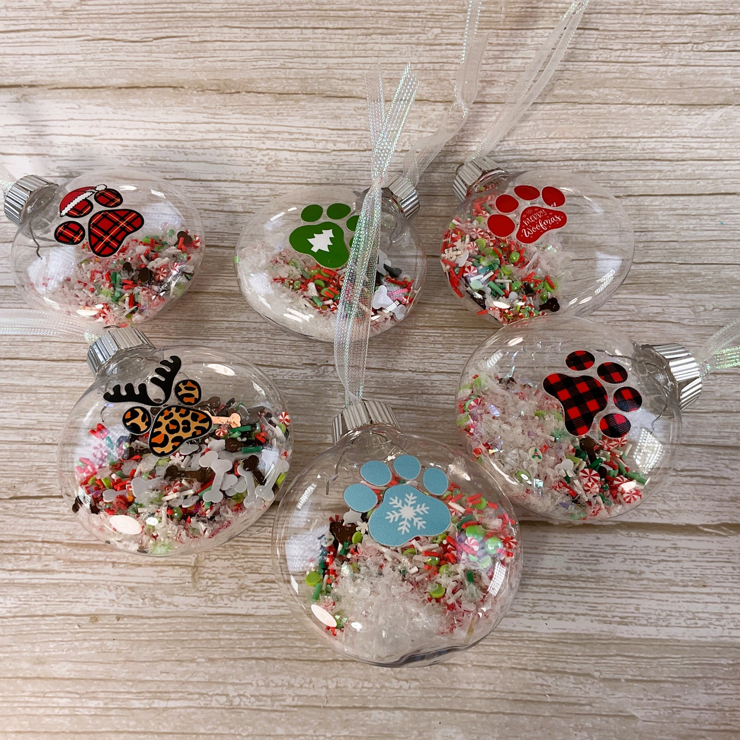 AGSD Christmas Decor - Puppy Dog Paws Fill-able Round Ornaments 12pc