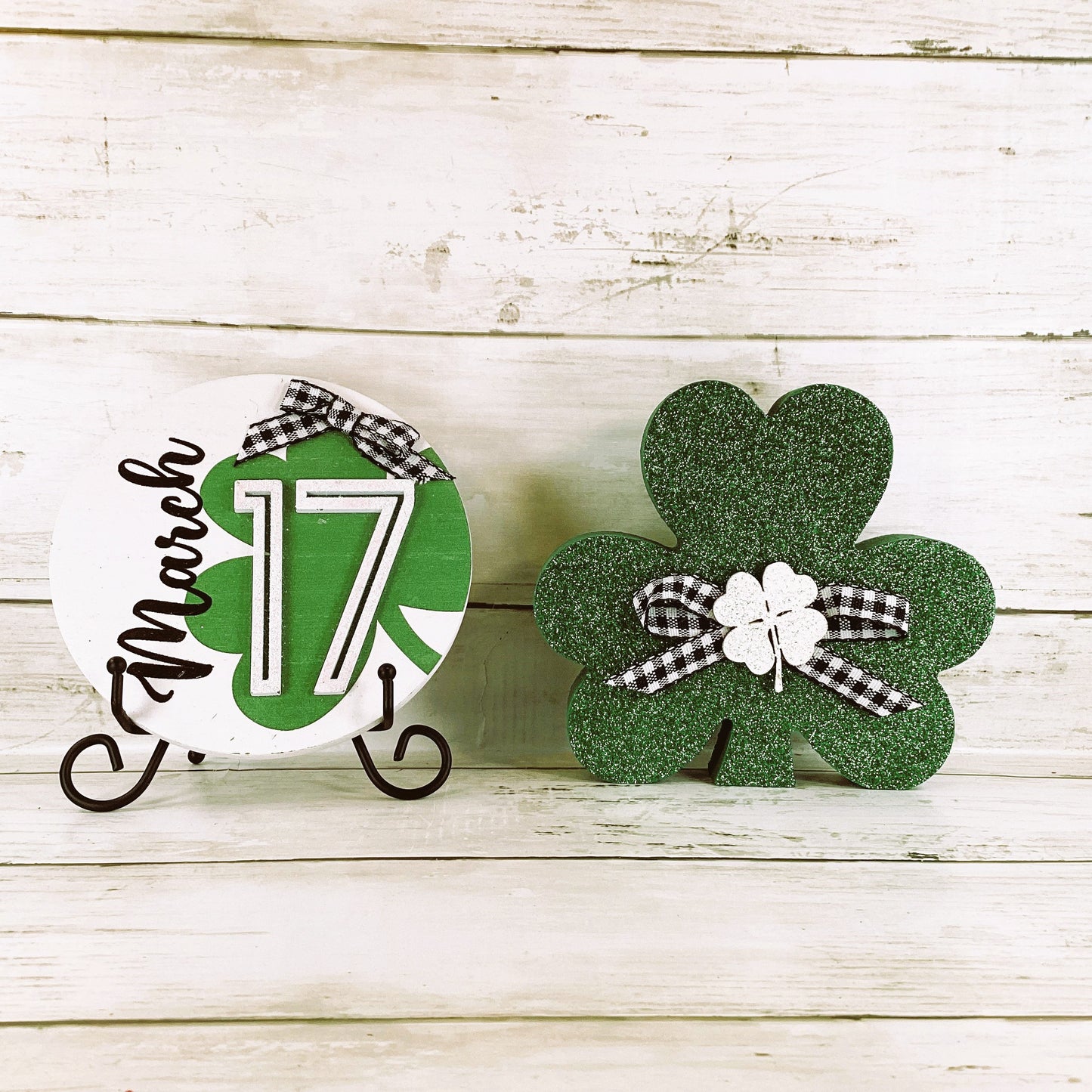 AGD St Patricks Decor - March 17th Sign Wood Shamrock 2pc Set