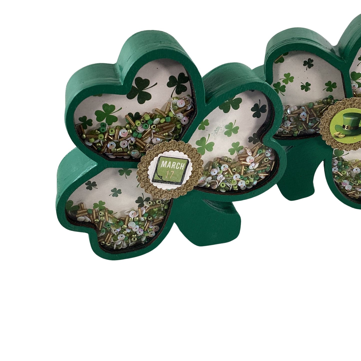 AGD St Patrick Decor -  Shamrock Chunky Wood Shaker Sitter 2pc