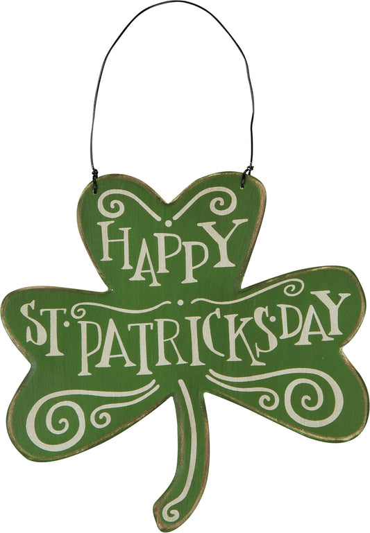 PBK St Patricks Decor - Happy St Patricks Day Shamrock Ornament Sign
