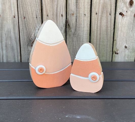 AGD Halloween Decor - Peach Pastel Chunky Wood Candy Corn Sitters 2pc Set