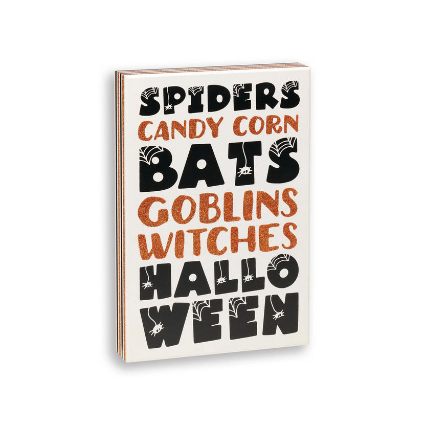 CP Halloween Decor - Black White Orange Spider Bats Subway Art Sign
