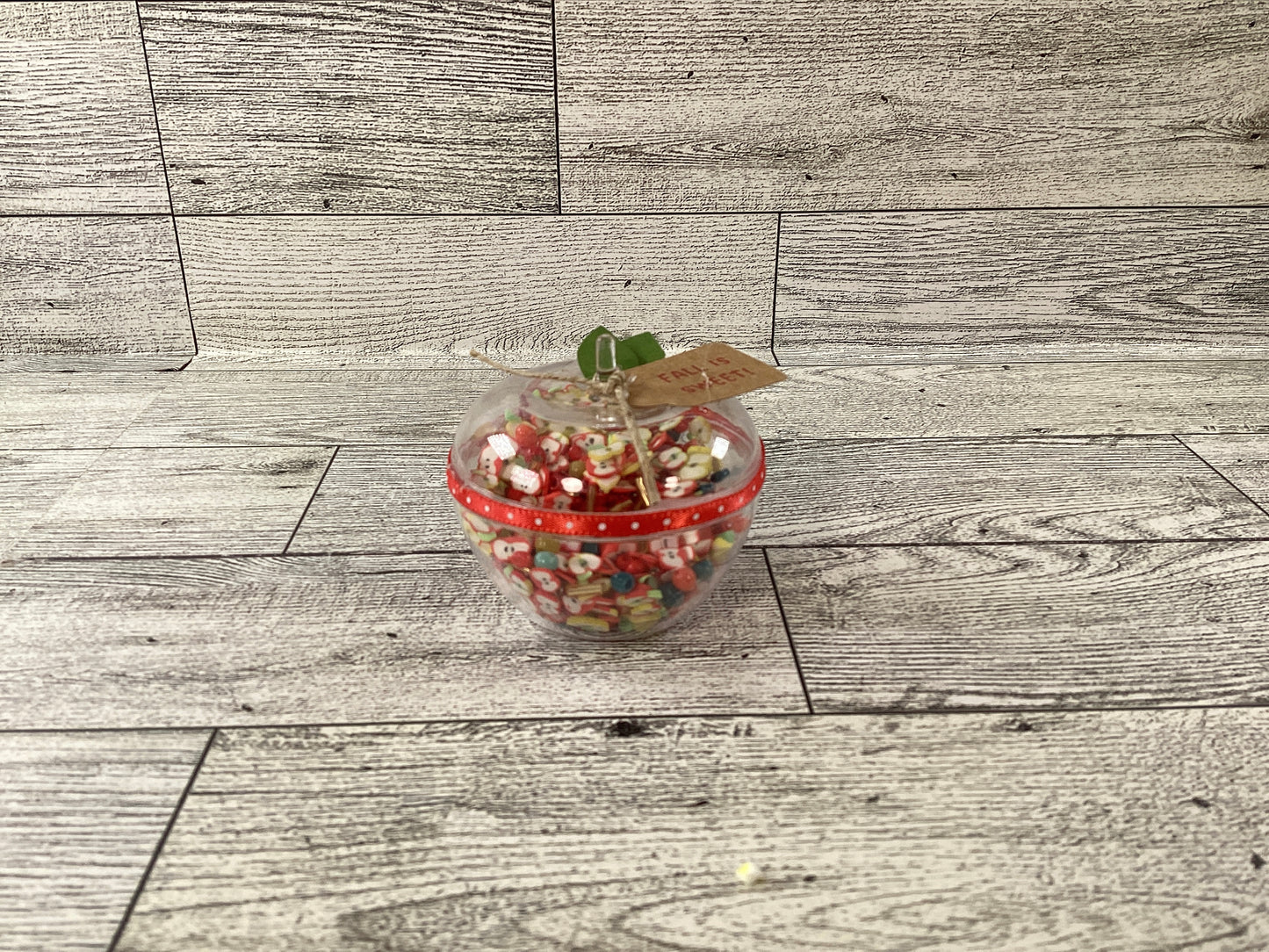 AGD Fall  Decor - SMALL Clear Apple Filled with Confetti Glitter Shaker Sitter