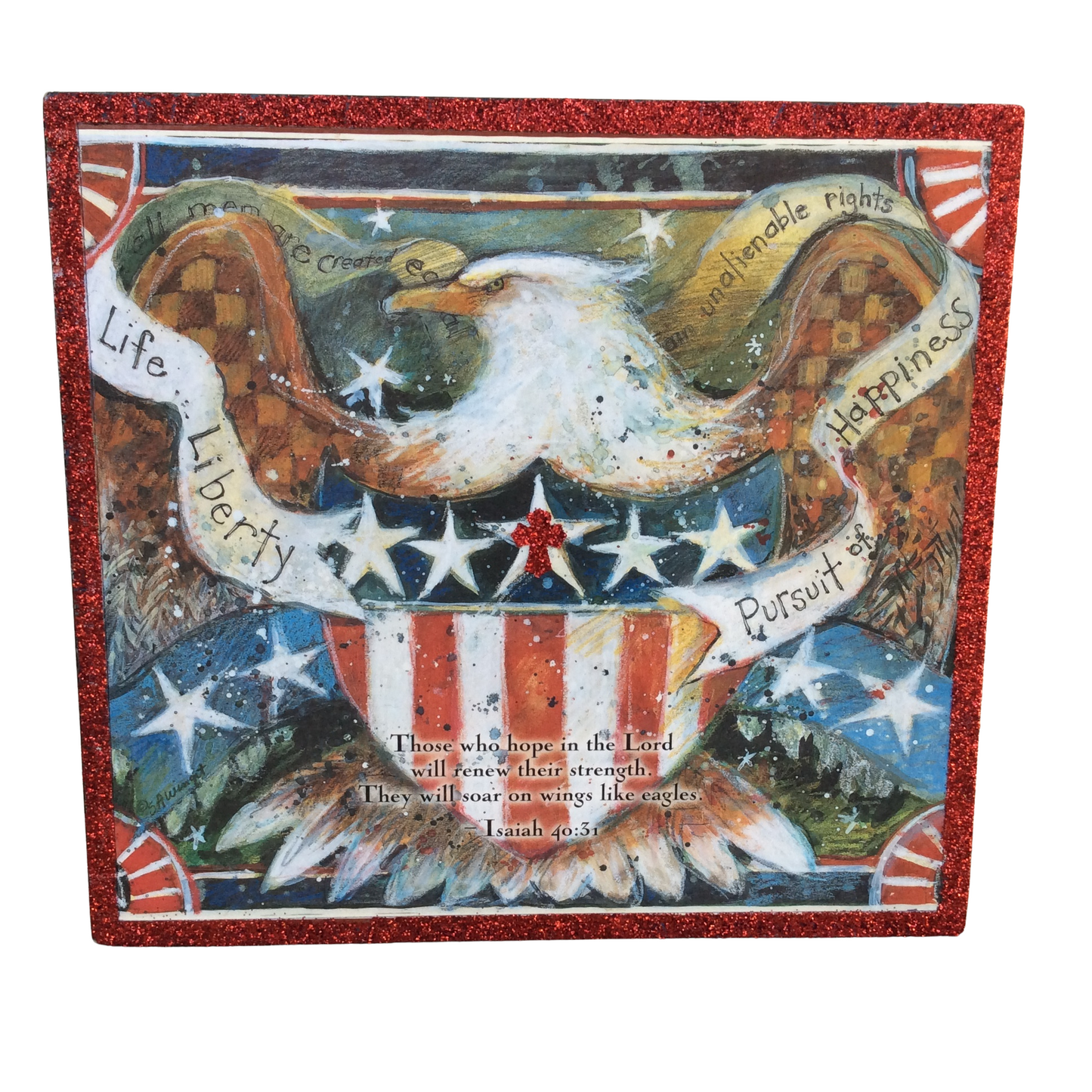 AGSD Patriotic Decor – Wood Box Sitter Sign – Renew Their Strength Isaiah 40:31