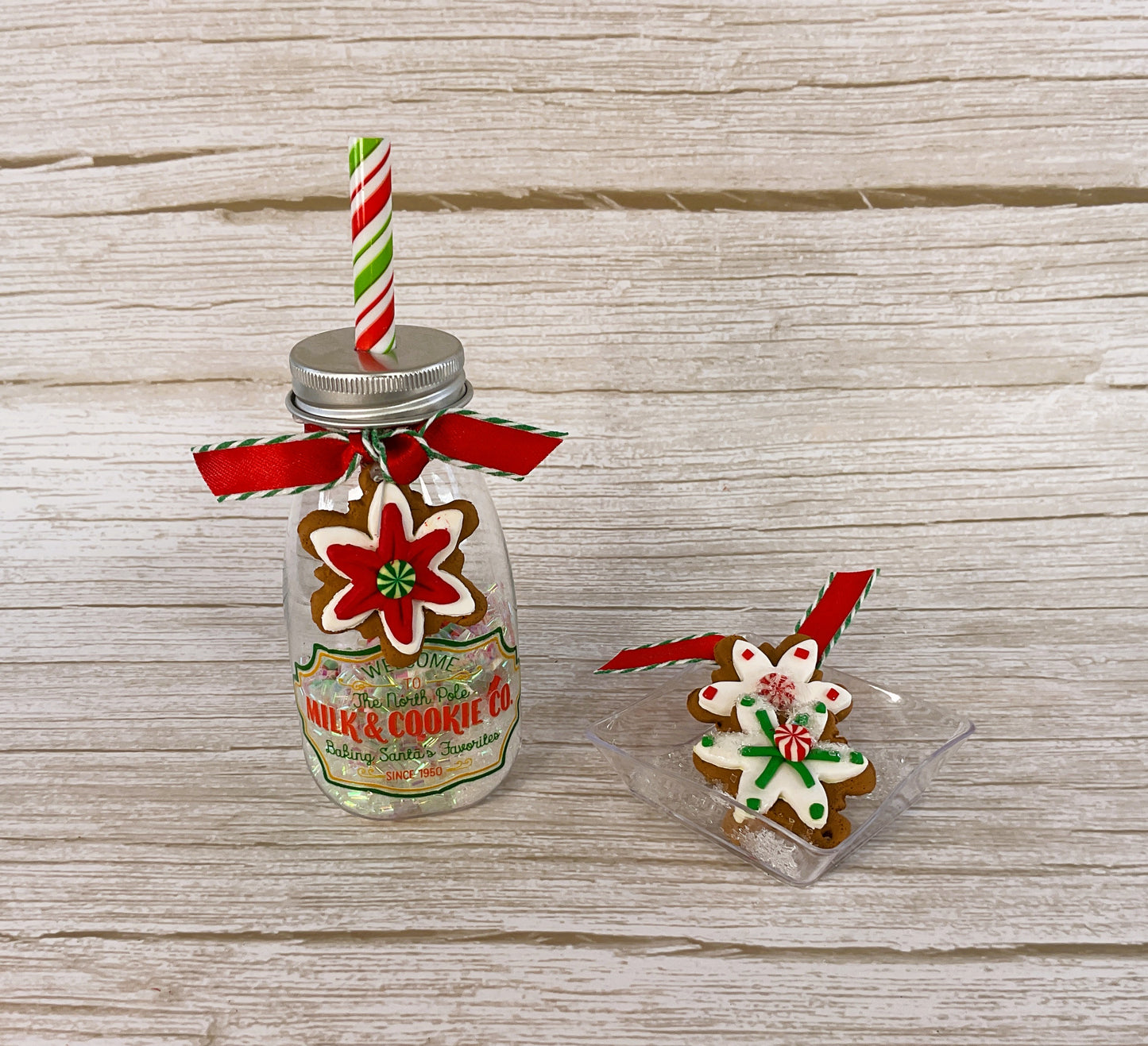 AGSD Christmas Decor - Milk Bottle and Cookies Tray  Display 2pc Set