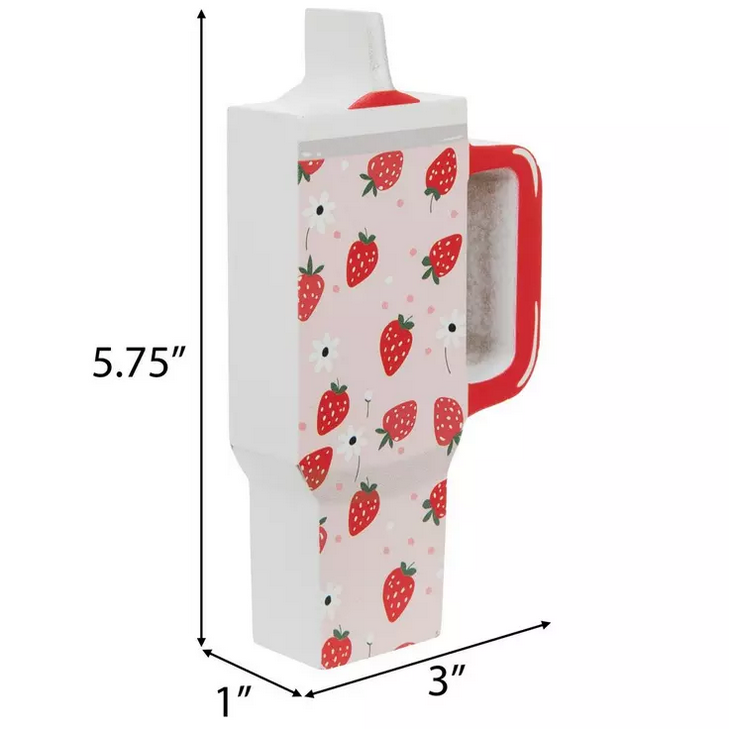 HL Spring Summer Decor - Wood Strawberry Tumbler Tier Tray Decor