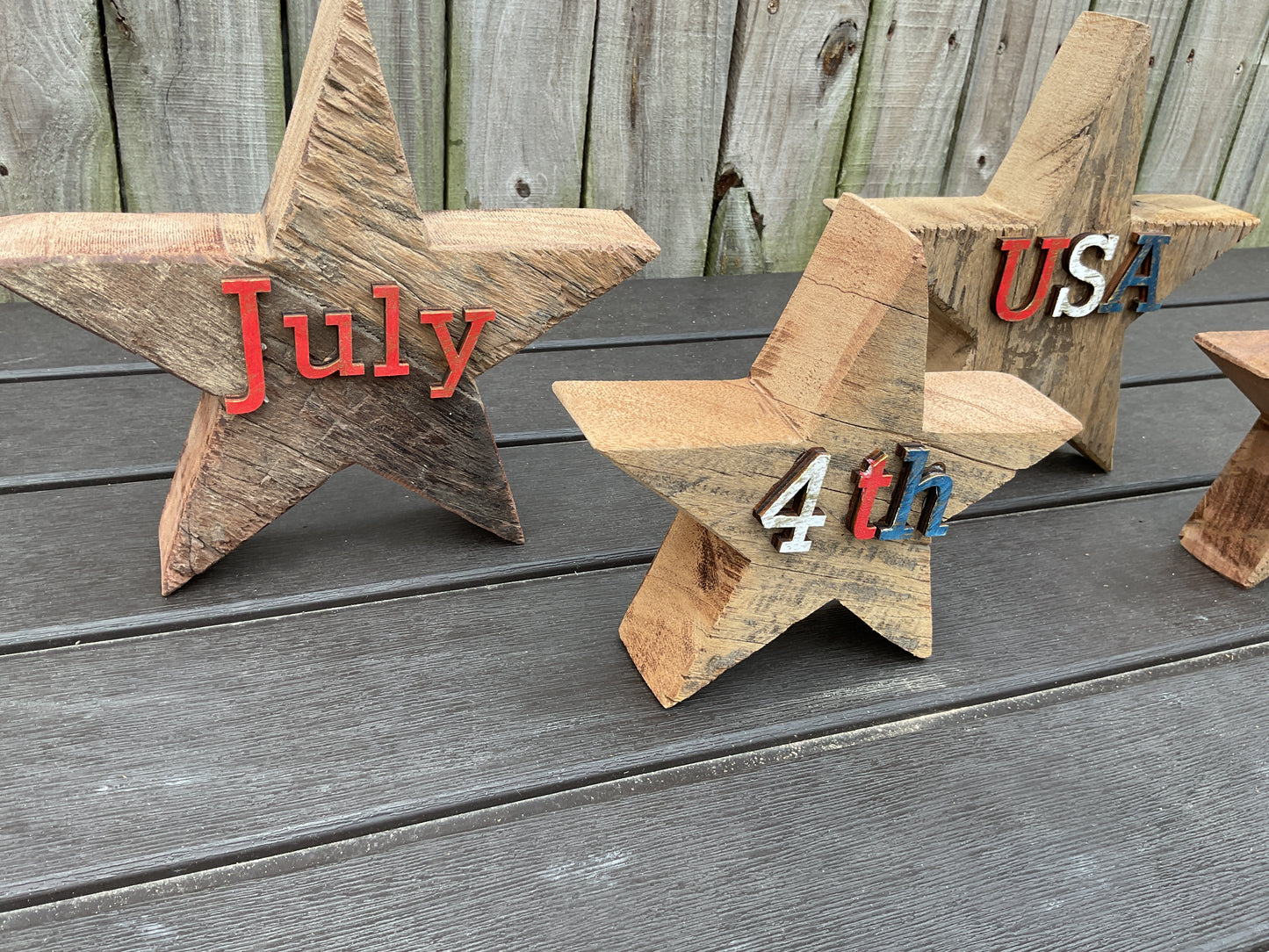 AGSD Patriotic Decor - July 4th Rustic Neutral Chunky Wood Star Sitters 4pc