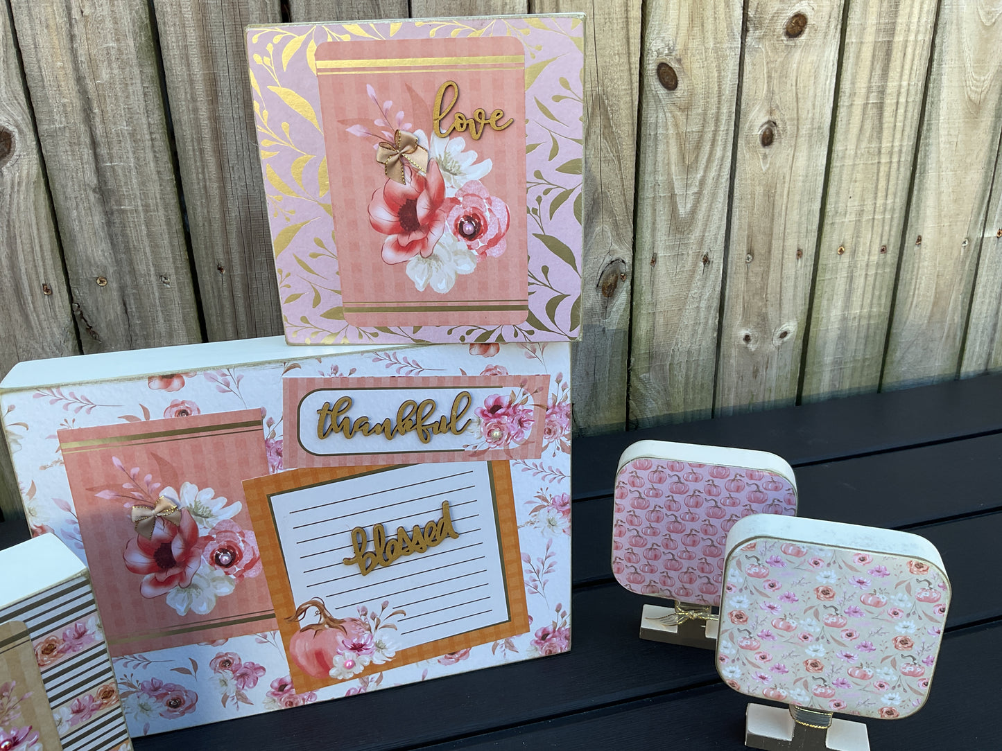 AGSD Fall Decor - Pastel Rose Gold Pink Thankful Box Sign 5pc Set